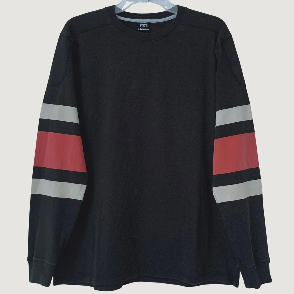 J. Peterman Long Sleeve T-Shirt Men L Black Striped Crew Neck 100% Cotton